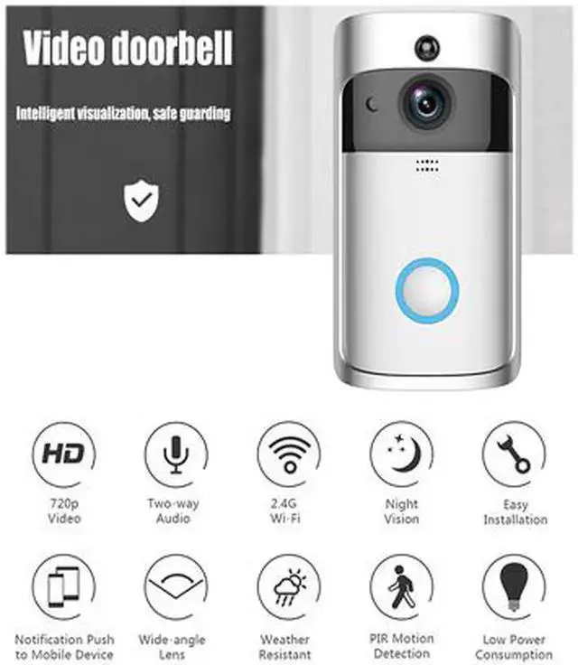 Alt view image 5 of 6 - WISDUM V5 Video Doorbell Smart IP Camera WIFI Wireless Security Door Phone Bell Camera Visual Recording Home Monitor Doorbell
