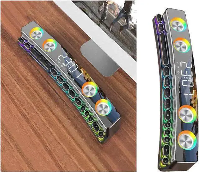 Main image of WISDUM Soundbar Battery or USB Powered Speakers, Wireless Bluetooth 5.0 Computer Speakers RGB Smart LED Lamp with Mechanical Keyboard Control Enchanced Stereo Wired Speaker for Desktop Laptop
