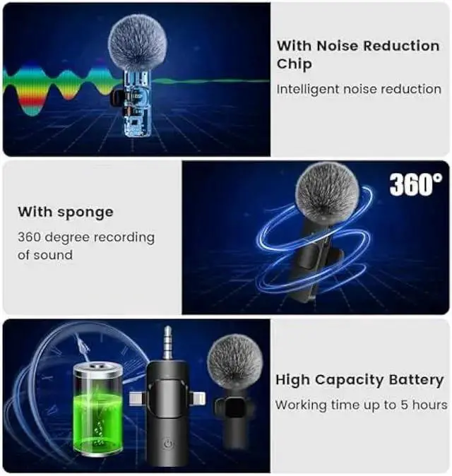 Alt view image 6 of 7 - WISDUM 4 in 1 Wireless Lavalier Microphone for /USB C Android/Camera/Laptop PC,Mini Microphone 2.4G Ultra-Low Delay with Noise Reduction Cordless Lapel Mics for Video Recording, Vlog, YouTube, TikTok
