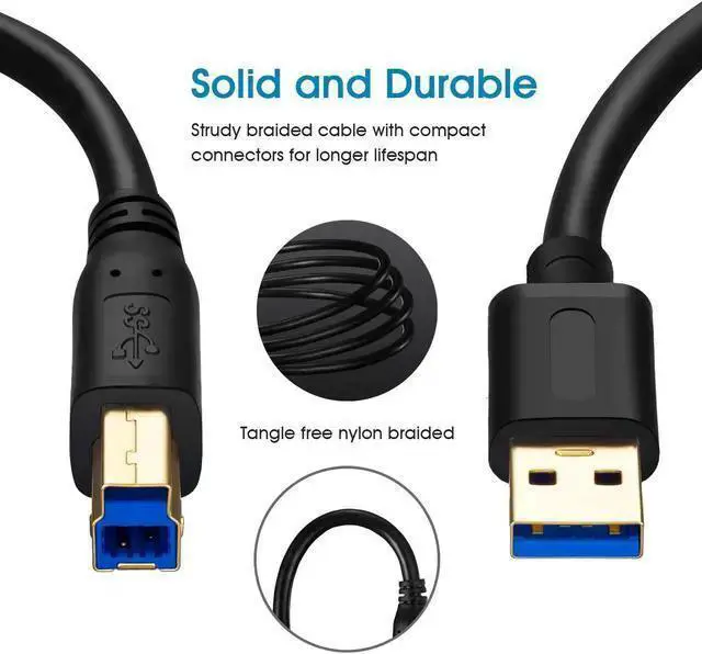 Alt view image 2 of 3 - WISDUM USB 3.0 Cable A Male to B Male 20Ft,Superspeed USB 3.0 A-B/A Male to B Male Cable - for Scanner, Printers, Desktop External Hard Drivers and More(20Ft/6M)
