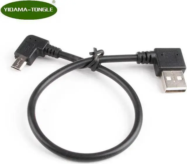 Main image of WISDUM 28cm Left Angle USB 2.0 Male To 90 Degree Right Angle Micro USB 5 Pin Male Cable Cord Adapter Connector Converter