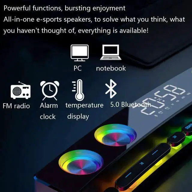 Alt view image 2 of 7 - WISDUM Soundbar Battery or USB Powered Speakers, Wireless Bluetooth 5.0 Computer Speakers RGB Smart LED Lamp with Mechanical Keyboard Control Enchanced Stereo Wired Speaker for Desktop Laptop