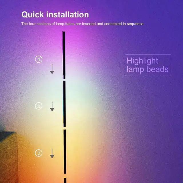 Alt view image 7 of 7 - WISDUM Pirvlin Corner Floor Lamp, Smart RGB LED Floor Lamp with App and Remote Control,High Brightness Led,16 Million Colors, Music Sync, Timer Setting, Mood Lighting,Ideal for Living Rooms, Bedrooms.