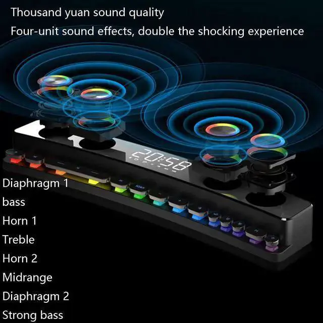Alt view image 3 of 7 - WISDUM Soundbar Battery or USB Powered Speakers, Wireless Bluetooth 5.0 Computer Speakers RGB Smart LED Lamp with Mechanical Keyboard Control Enchanced Stereo Wired Speaker for Desktop Laptop