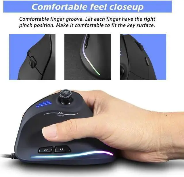 Alt view image 3 of 7 - WISDUM ZEERKEER Ergonomic Vertical Mouse, RGB Wired Vertical Gaming Mouse with Joystick, 10000 Max DPI and 11 Programmable Buttons for Gamers, Computer