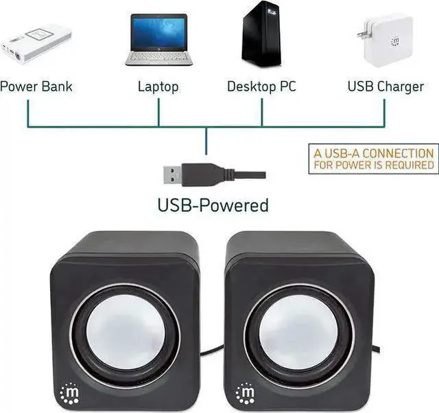 Alt view image 2 of 4 - WISDUM USB Powered Stereo Speaker System - Small Size - with Volume Control & 3.5 mm Audio Plug to Connect to Laptop, Notebook, Desktop, Computer - 3 Yr Mfg Warranty - Black Silver, 166898