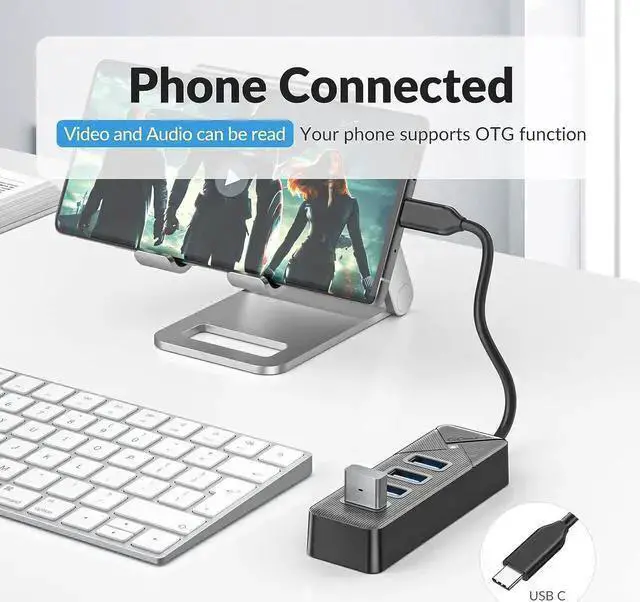 Alt view image 3 of 7 - WISDUM USB C to USB A Adapter, USB A Hub 3.0 for Laptop 4-Port, 5Gbps USB Multiport Adapter Convertor for Mac, Air Pro, PC, Compatible with Windows, Mac OS, Linux (Balck, 15cm)