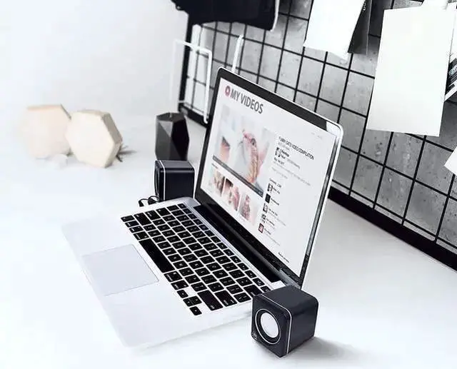 Alt view image 3 of 4 - WISDUM USB Powered Stereo Speaker System - Small Size - with Volume Control & 3.5 mm Audio Plug to Connect to Laptop, Notebook, Desktop, Computer - 3 Yr Mfg Warranty - Black Silver, 166898