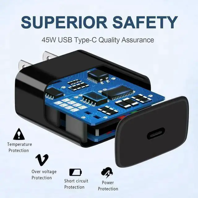 Alt view image 4 of 7 - WISDUM 45W USB C Charger,2-Pack Super Fast Charging Wall Charger for Galaxy S24 Ultra/S24+/S24 S23 Ultra/S23+/S23/ S22 Ultra/S22/Note 10 Plus,Galaxy Tab S8/S8+/S8 Ultra with 5ft Type C Cord