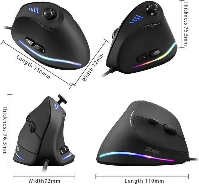 Alt view image 7 of 7 - WISDUM ZEERKEER Ergonomic Vertical Mouse, RGB Wired Vertical Gaming Mouse with Joystick, 10000 Max DPI and 11 Programmable Buttons for Gamers, Computer