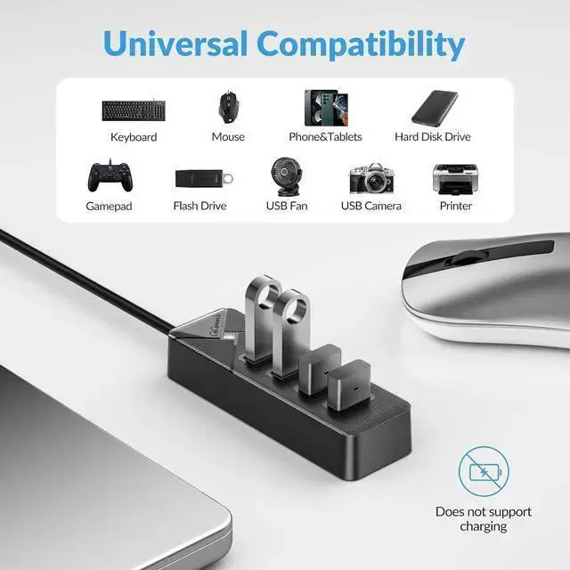 Alt view image 4 of 7 - WISDUM USB C to USB A Adapter, USB A Hub 3.0 for Laptop 4-Port, 5Gbps USB Multiport Adapter Convertor for Mac, Air Pro, PC, Compatible with Windows, Mac OS, Linux (Balck, 15cm)