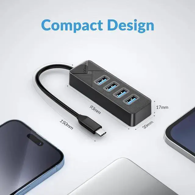 Alt view image 7 of 7 - WISDUM USB C to USB A Adapter, USB A Hub 3.0 for Laptop 4-Port, 5Gbps USB Multiport Adapter Convertor for Mac, Air Pro, PC, Compatible with Windows, Mac OS, Linux (Balck, 15cm)