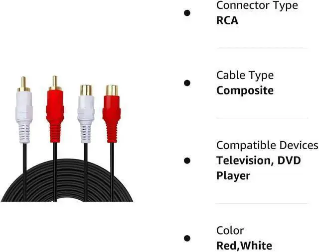 Alt view image 4 of 4 - WISDUM 2 RCA Extension Cable,Gold Plated 2 RCA Male to Female Stereo Audio Extension Cable (16.5ft)