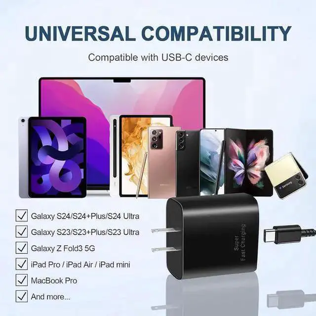 Alt view image 5 of 7 - WISDUM 45W USB C Charger,2-Pack Super Fast Charging Wall Charger for Galaxy S24 Ultra/S24+/S24 S23 Ultra/S23+/S23/ S22 Ultra/S22/Note 10 Plus,Galaxy Tab S8/S8+/S8 Ultra with 5ft Type C Cord