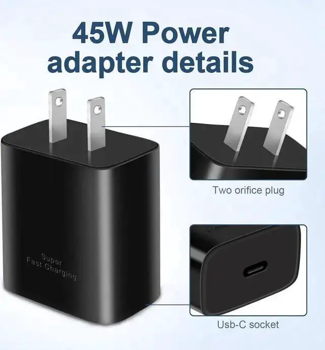 Alt view image 6 of 7 - WISDUM 45W USB C Charger,2-Pack Super Fast Charging Wall Charger for Galaxy S24 Ultra/S24+/S24 S23 Ultra/S23+/S23/ S22 Ultra/S22/Note 10 Plus,Galaxy Tab S8/S8+/S8 Ultra with 5ft Type C Cord