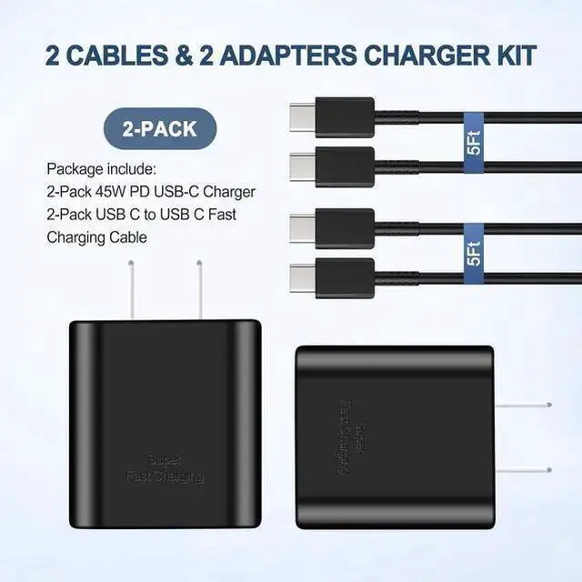 Alt view image 7 of 7 - WISDUM 45W USB C Charger,2-Pack Super Fast Charging Wall Charger for Galaxy S24 Ultra/S24+/S24 S23 Ultra/S23+/S23/ S22 Ultra/S22/Note 10 Plus,Galaxy Tab S8/S8+/S8 Ultra with 5ft Type C Cord