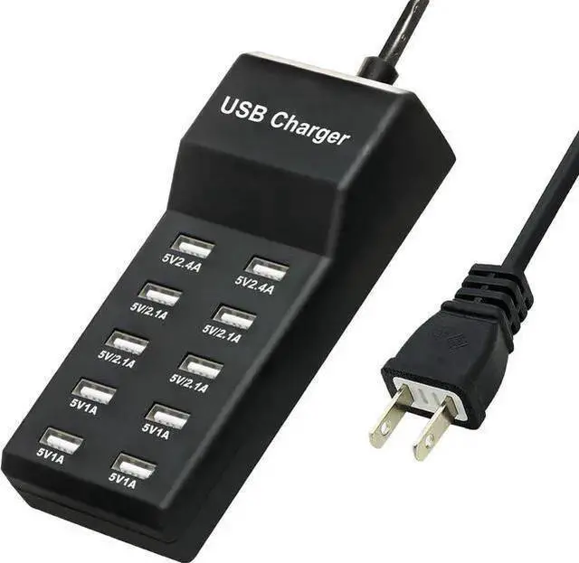 Main image of WISDUM USB Charger,5V 10A(50W) USB Charging Station with 10-Port Family-Sized Smart USB Ports for Multiple Devices Smart Phone Tablet Laptop Computer, for 15/14/13 Black