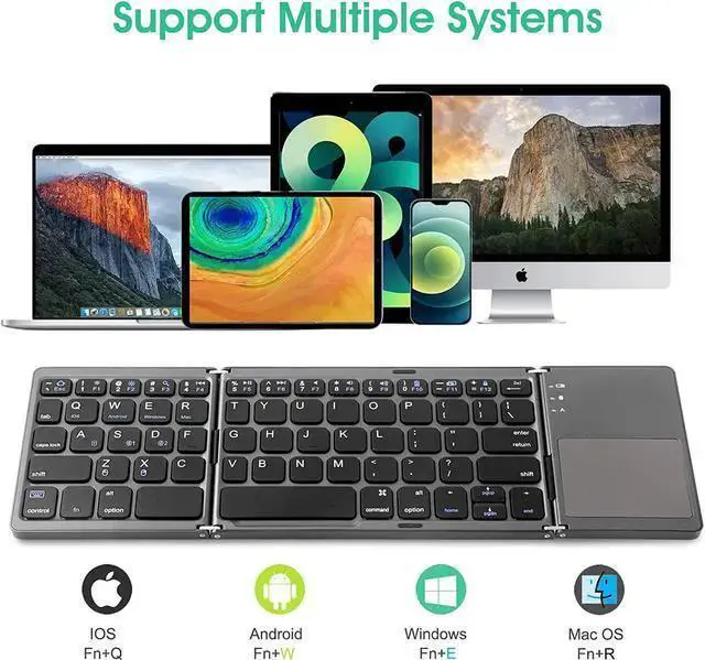 Alt view image 3 of 7 - WISDUM Multi-Device Foldable Bluetooth Keyboard with Touchpad Rechargeable Dual-Mode(2.4G+BTx2) Wireless Keyboard with Holder, Portable Ultra Slim Folding Keyboard for Android Windows iOS Mac OS