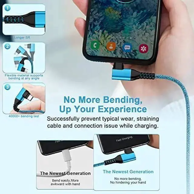 Alt view image 5 of 7 - WISDUM Android Phone Power Cord Charger Cable USB Type C to C 60W 3 Pack 6ft 90 Degree Fast Charging for Galaxy A54 A14 5G A13 A24 A23 S23 S22 A34 S21 FE A53 A03s Z Fold 4 Flip 4 S20 S10 S9