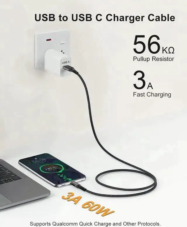 Alt view image 2 of 7 - WISDUM 2-Pack USB A to USB C Cable 1.6FT, USB 3.1/3.2 10Gbps Data Transfer and 60W 3A Fast Charging Long Cable for Android Auto Galaxy S22 S21 Pro External SSD and Other USB to Type C Device