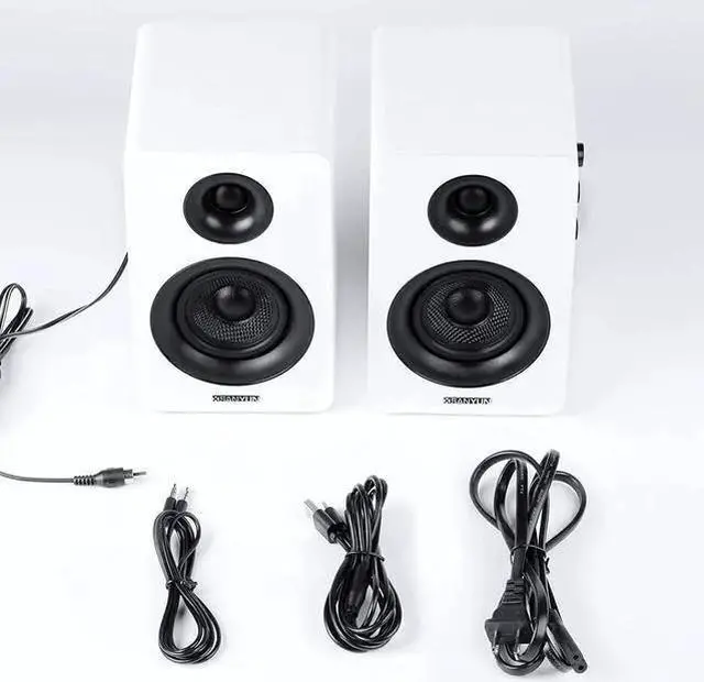 Alt view image 7 of 7 - WISDUM SW208 3" Active Bluetooth 5.0 Bookshelf Speakers 60W Carbon Fiber Speaker Unit - Built-in 24bit DAC Dynamic 3D Surround Sound 2.0 Computer PC Monitor Gaming (Pair, White)