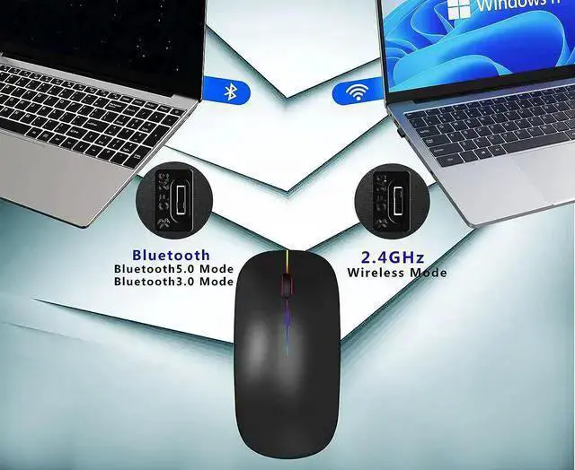 Alt view image 5 of 7 - WISDUM Wireless Bluetooth Mouse,LED Rechargeable Silent Slim Laptop Mouse,Portable(BT5.2/3.0 and USB Receiver) Dual Mode Computer Mouse for Laptop, Tablet, Desktop,Mac.(Black)