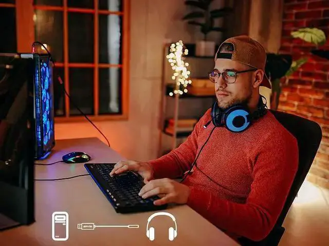 Alt view image 6 of 7 - WISDUM ENVEL Headset Adapter 3.5mm Female to USB Male, Built-in Chip External Stereo Sound Card,TRRS 4-Pole Mic-Supported USB to Headphone Adapter for PS4 Laptop PC and More (Senior Red)