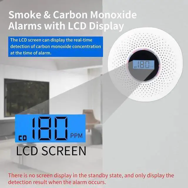 Alt view image 2 of 7 - WISDUM Smoke and Carbon Monoxide Detector 2-in-1 CO Smoke Alarm Detector with LCD Display and Sound Light Alarm for Home Garage Office RV