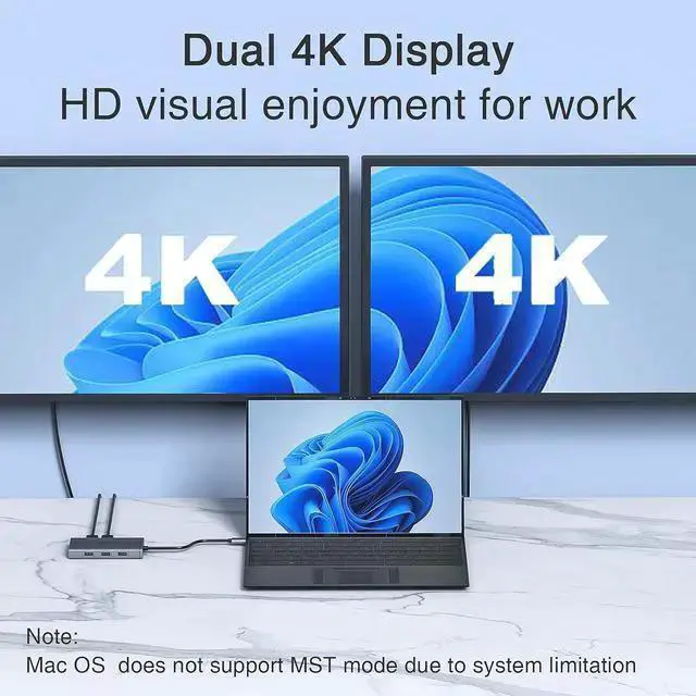 Alt view image 3 of 7 - WISDUM USB C Docking Station Dual Monitor Adapter for , Laptop Docking Station 3 Monitors Quadruple Display USB C Hub Dongle to 4K HDMI+DP+VGA,3 USB2.0,100W PD, 8 in 1 USB C Dock for ,Surface