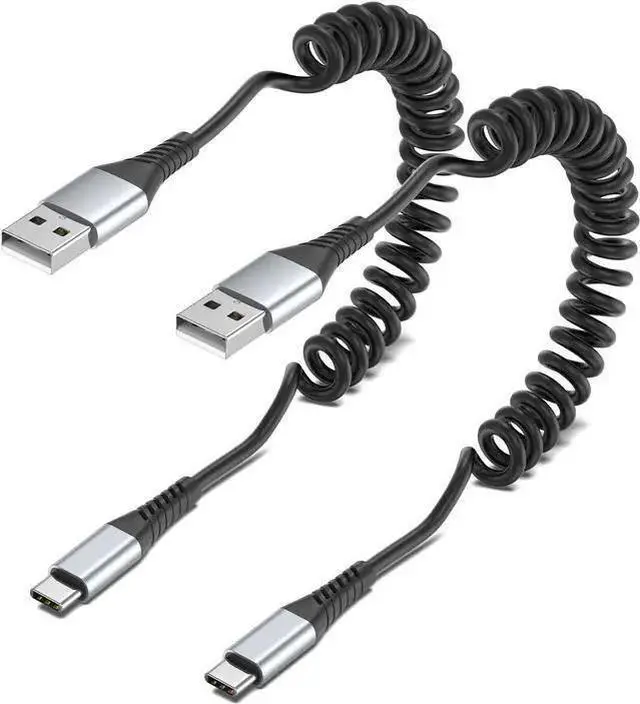 Main image of WISDUM Coiled USB C Cable, 2 Pack USB to USB C Coiled Cable for Car Short USB C Retractable Cable for 15 Pro Max, Galaxy S23 S22, Moto G8, Google Pixel, USB C Carplay Cord for Android Auto