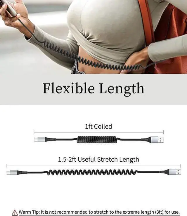 Alt view image 5 of 7 - WISDUM Coiled USB C Cable, 2 Pack USB to USB C Coiled Cable for Car Short USB C Retractable Cable for 15 Pro Max, Galaxy S23 S22, Moto G8, Google Pixel, USB C Carplay Cord for Android Auto