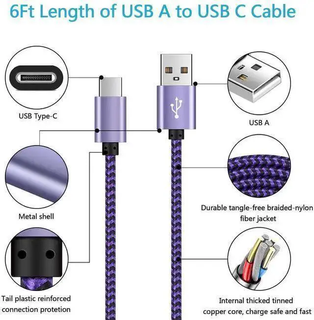 Alt view image 3 of 7 - WISDUM 6FT Fast Cable for Galaxy A36 A26 5G, Phone Charger Power Cord Charging Wire for S25 Plus Ultra S25+ S24 S23 S23+ Plus Ultra S22 S21 S20 FE S10, 4Pack USB A to Type C Cable