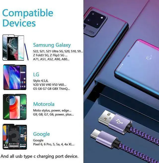 Alt view image 4 of 7 - WISDUM 6FT Fast Cable for Galaxy A36 A26 5G, Phone Charger Power Cord Charging Wire for S25 Plus Ultra S25+ S24 S23 S23+ Plus Ultra S22 S21 S20 FE S10, 4Pack USB A to Type C Cable