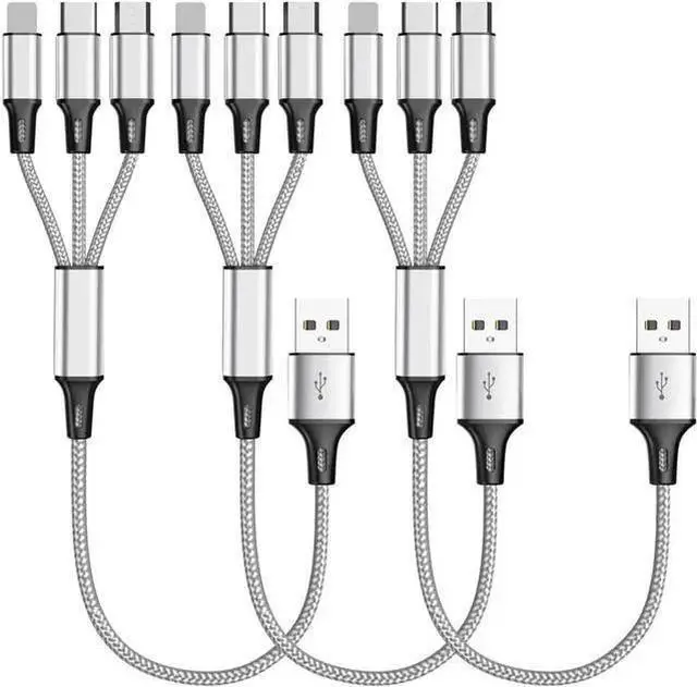Main image of WISDUM Multi Charging Cable, (3Pack 1FT) Short Multi USB Charger Cable Aluminum Braided 3 in 1 Universal Multiple Charging Cord with Type-C/Micro USB Connectors for Cell Phones Tablets (Charging Only)