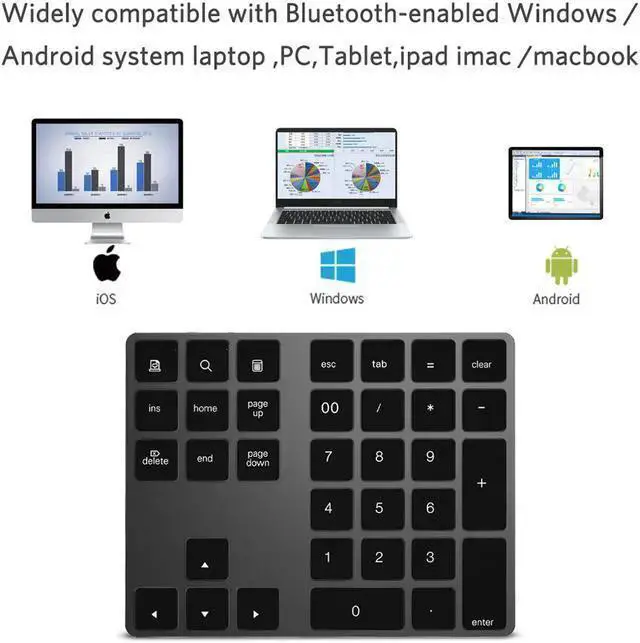 Alt view image 2 of 7 - WISDUM Mini Numeric Keyboard Wireless Bluetooth Keypad 34keys Calculator Keyboard Rechargeable Keypads for Windows/ iOS/Android For PC Number Pad Mini