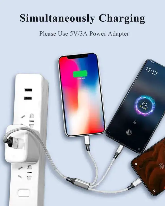 Alt view image 2 of 7 - WISDUM Multi Charging Cable, (3Pack 1FT) Short Multi USB Charger Cable Aluminum Braided 3 in 1 Universal Multiple Charging Cord with Type-C/Micro USB Connectors for Cell Phones Tablets (Charging Only)