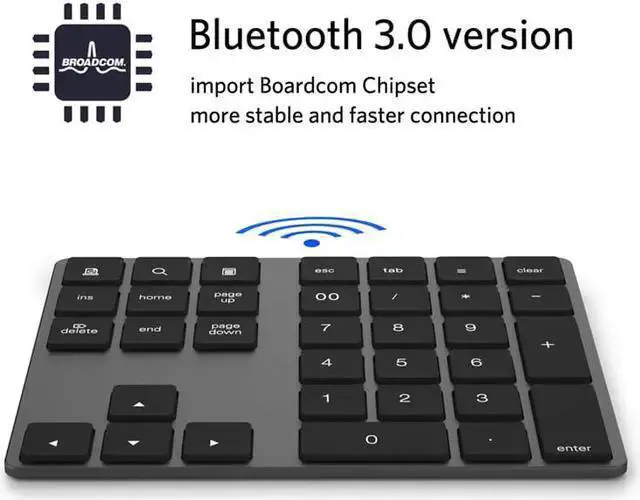 Alt view image 6 of 7 - WISDUM Mini Numeric Keyboard Wireless Bluetooth Keypad 34keys Calculator Keyboard Rechargeable Keypads for Windows/ iOS/Android For PC Number Pad Mini