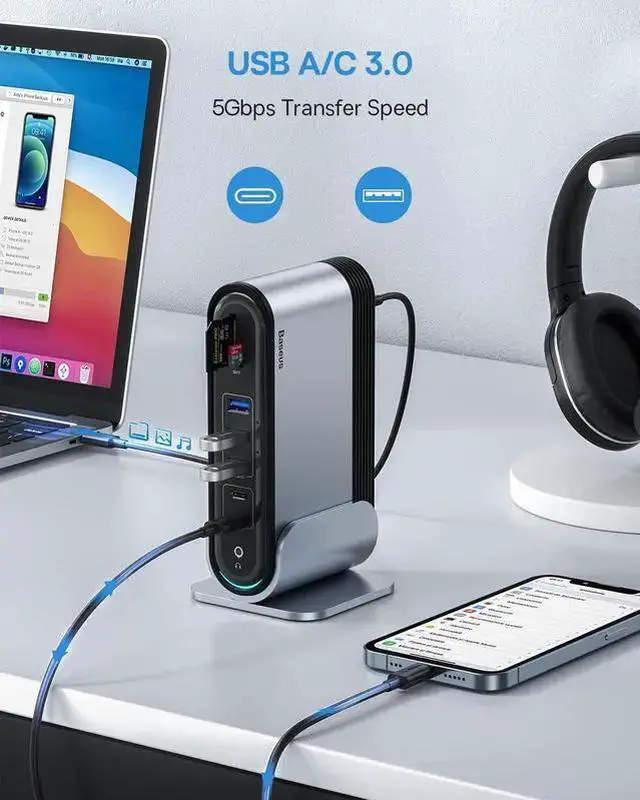 Alt view image 4 of 7 - WISDUM USB-C 4K Triple Display Docking Station, USB C Dock Universal Docking Station with 3 HDMI 4K, Audio, Ethernet, 5 USB Ports, 100W USB-C PD, SD/TF Card Reader for Windows, PC, Mac, Laptops