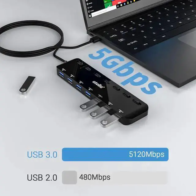 Alt view image 2 of 7 - WISDUM atolla 7-Port USB 3.0 Hub Splitter, USB Extender Ultra Slim Data USB Hub with Individual Power Switch and LEDs