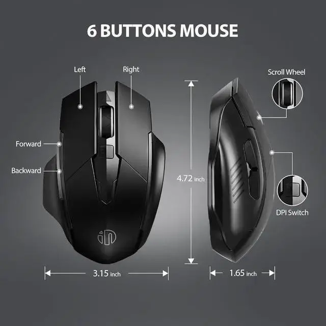 Alt view image 5 of 7 - WISDUM INPHIC Wireless Mouse 700mAh Large Ergonomic Rechargeable 2.4G Optical PC Laptop Cordless Mice with USB Nano Receiver, for Windows Computer Office, Black