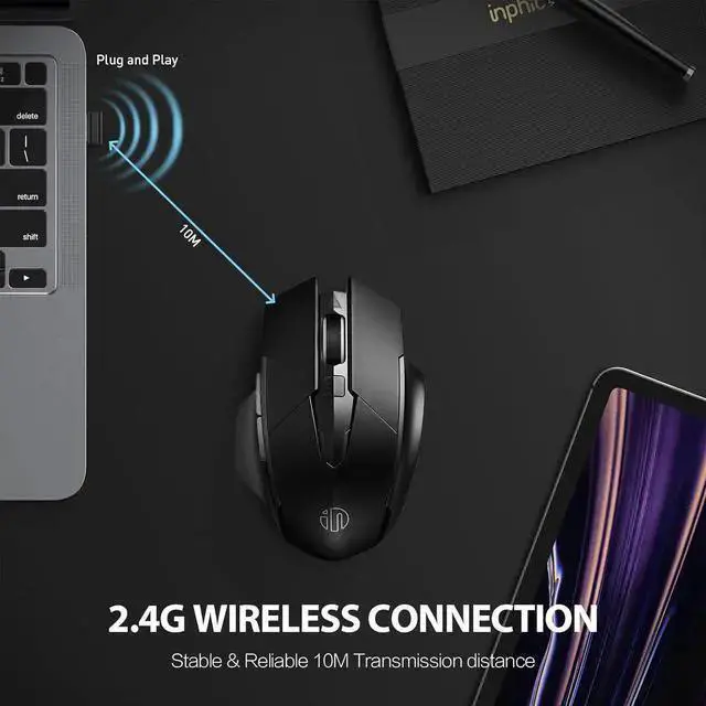 Alt view image 6 of 7 - WISDUM INPHIC Wireless Mouse 700mAh Large Ergonomic Rechargeable 2.4G Optical PC Laptop Cordless Mice with USB Nano Receiver, for Windows Computer Office, Black