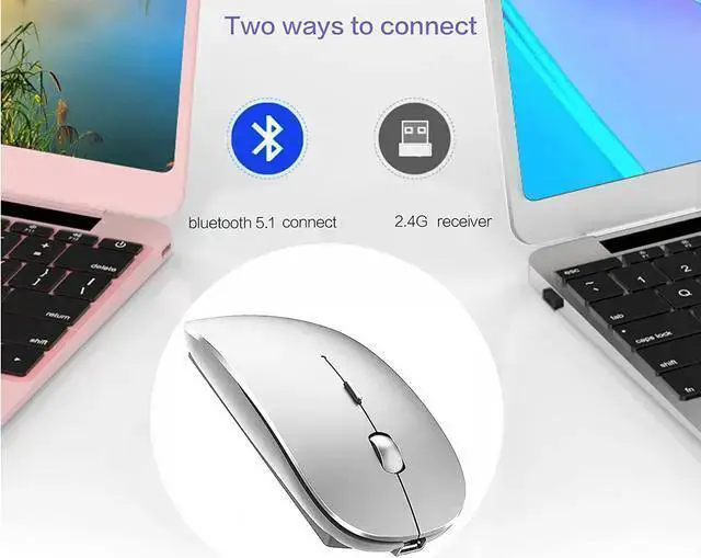 Alt view image 2 of 7 - WISDUM Rechargeable Bluetooth Mouse for Laptop Pro Air Wireless Mac Chromebook Win8/11 Desktop Computer