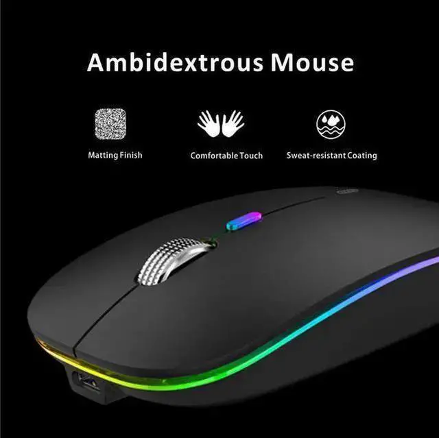 Alt view image 2 of 7 - WISDUM LED Wireless Mouse, Uiosmuph G12 Slim Rechargeable Wireless Silent Mouse, 2.4G Portable USB Optical Wireless Computer Mice with USB Receiver and Type C Adapter (Matte Black)