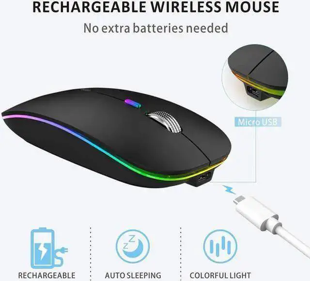 Alt view image 3 of 7 - WISDUM LED Wireless Mouse, Uiosmuph G12 Slim Rechargeable Wireless Silent Mouse, 2.4G Portable USB Optical Wireless Computer Mice with USB Receiver and Type C Adapter (Matte Black)