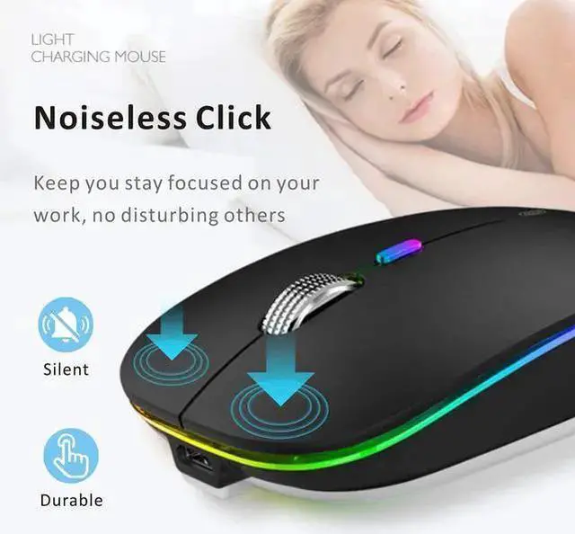 Alt view image 5 of 7 - WISDUM LED Wireless Mouse, Uiosmuph G12 Slim Rechargeable Wireless Silent Mouse, 2.4G Portable USB Optical Wireless Computer Mice with USB Receiver and Type C Adapter (Matte Black)