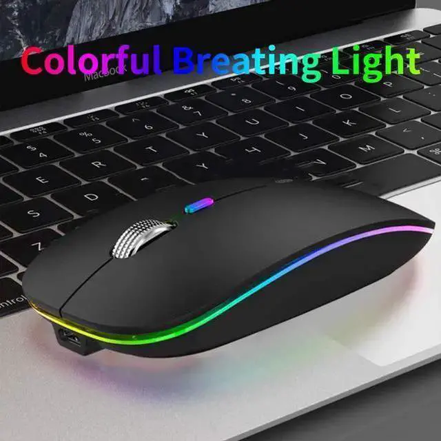 Alt view image 4 of 7 - WISDUM LED Wireless Mouse, Uiosmuph G12 Slim Rechargeable Wireless Silent Mouse, 2.4G Portable USB Optical Wireless Computer Mice with USB Receiver and Type C Adapter (Matte Black)