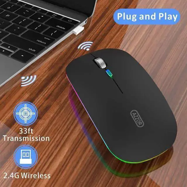 Alt view image 6 of 7 - WISDUM LED Wireless Mouse, Uiosmuph G12 Slim Rechargeable Wireless Silent Mouse, 2.4G Portable USB Optical Wireless Computer Mice with USB Receiver and Type C Adapter (Matte Black)