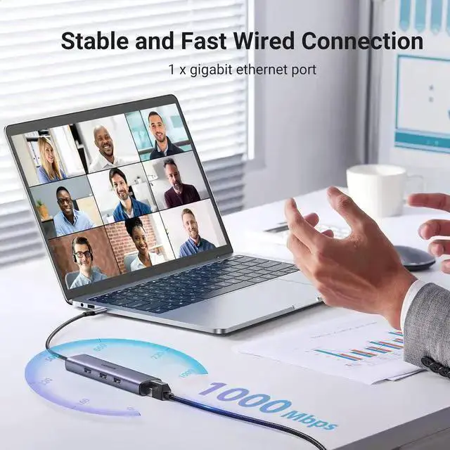 Alt view image 3 of 7 - WISDUM USB C to Ethernet Adapter, 4 in 1 USB C Hub Ethernet with 3 USB 3.0 Ports/Gigabit Rj45, Plug & Play, Thunderbolt (3/4) to Network Adapter for Pro/Air, XPS, Pro, 15 Pro/Max