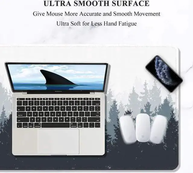 Alt view image 3 of 7 - WISDUM Large Mouse Pad Full Desk XXL Extended Gaming Mouse Pad 35 X 15 Waterproof Desk Mat with Stitched Edge Non-Slip Laptop Computer Keyboard Mousepad for Office & Home Misty Forest Design