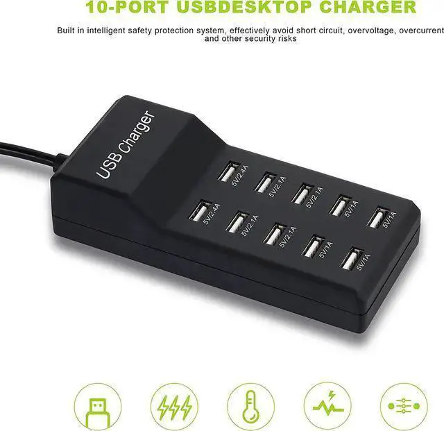 Alt view image 6 of 7 - WISDUM USB Charger,5V 10A(50W) USB Charging Station with 10-Port Family-Sized Smart USB Ports for Multiple Devices Smart Phone Tablet Laptop Computer, for 15/14/13 Black